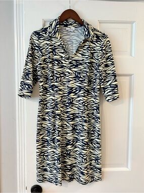 Jude Connally Navy and Cream Zebra-Print Collared Dress